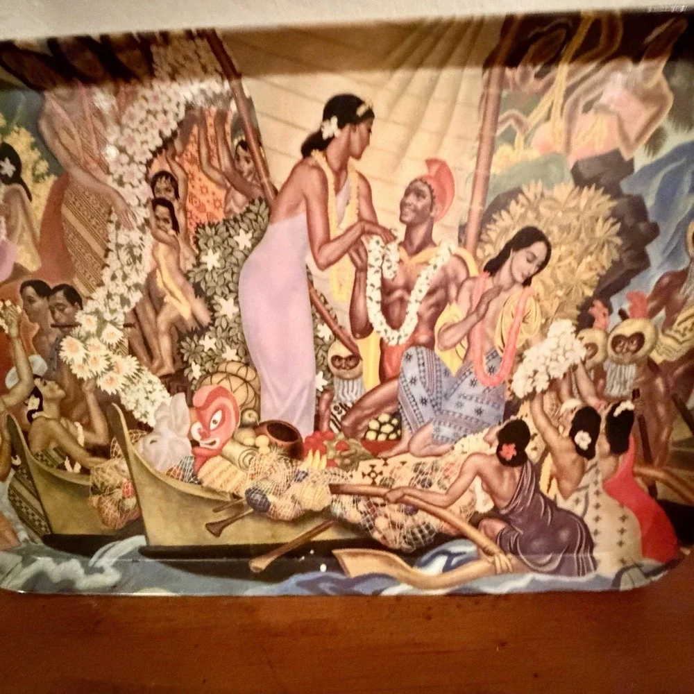Vtg Makahiki  Tray Pacific‎ Coaster Eugene Savage SS Lurline Hawaii Royal Luau